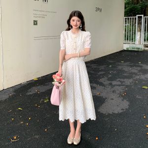 Xiaoxiang Style Embroidered Two-Piece Skirt Set with Lace and Polka Dots