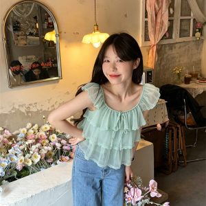 Sweet Ruffle Lace Spliced Camisole Top