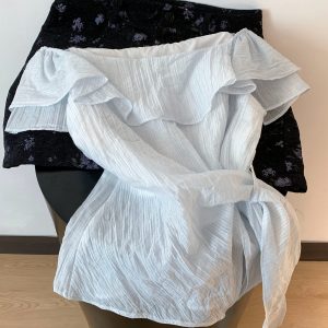 Women's French Off-Shoulder Ruffle Short Sleeve Blouse Slim Waist Side Tie Top
