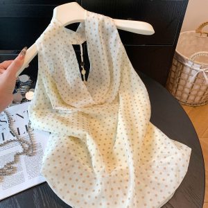 Sweet Polka Dot Halter Neck Cowl Cami Top Women 2026 Summer Slim Fit