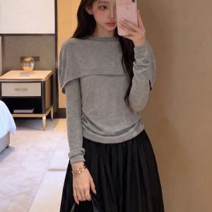 In Stock Film Base Layer Early Autumn Design Faux Two Piece Wool Small Cape Top